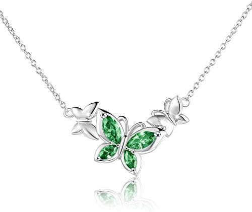 WINNICACA Butterfly Necklace 925 Sterling Silver Butterfly Birthstone Jewelry Butterfly Pendant Choker with May Birthstone Created Emerald Gifts for Women Teen Girls Birthday Mothers day gifts
