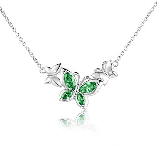 Winnicaca Butterfly Necklace 925 Sterling Silver Butterfly Birthstone Jewelry Butterfly Pendant Choker With May Birthstone Created Emerald Gifts For Women Teen Girls Birthday Mothers Day Gifts #TOP1