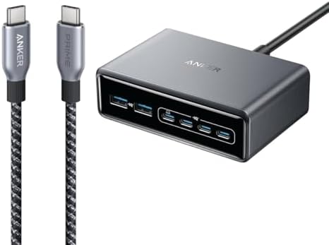 Anker Prime Charger and USB C Charger Cable,1.8m, 200W 6-Port GaN Charging Station, Compatible with iPhone 17/16/16 Pro/15 Pro, MacBook Pro/Air, iPad Pro, Dell XPS, Galaxy S23/S22, Note20, and More