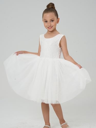 Image of 2Bunnies Girl Peony Lace Back A-Line Straight Tutu Tulle Party Flower Girl Dress
