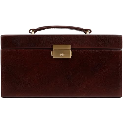 Image of Time Resistance Jewelry Box - Full Grain Leather Jewellery Organizer - Accessories Storage - Key Lock Box for Women (Brown)