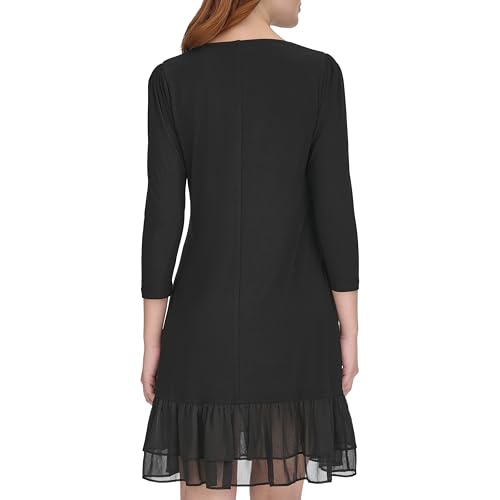 Tommy Hilfiger Women's 3/4 Sleeve Jersey/Chiffon Mix Ruffle Hem Dress4