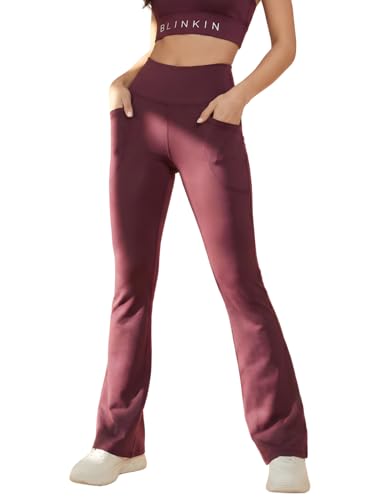 Image of BLINKIN Flared Gym Pants for Women's Workout - The Ultimate Yoga Pants | Workout Lowers | Gym Track Pants for Women with Side Pockets (4830)