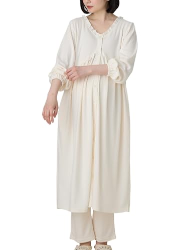 [ANGELIEBE エンジェリーベ] マタニティ 前開き 長袖 パジャマ 綿 混 やわらか スムース 切替 ギャザー 産前 産後 入院 M オフ