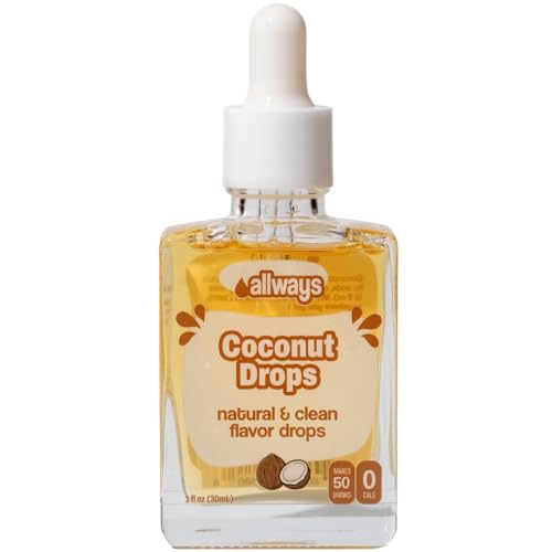 Allways Drops Natural Coconut Water Enhancer | Sugar-Free Zero Calories Monk Fruit Sweetened | Glass Bottle for On-the-Go Hydration | Kids & Adults | 50 Servings