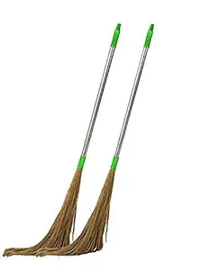Uva World Soft Grass Broom Stick for Home Pantry Office Cleaning Jhadu for Floor and Home Long Handle Set of 2