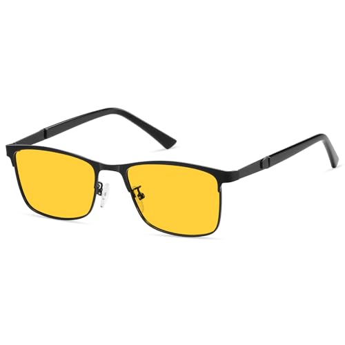 PUBOWT Blue Light Blocking and Night Vision Driving Glasses Men Metal Photochromic Lenses Computer Gaming Eyeglasses PT2012 Polaroid Yellow Lenses