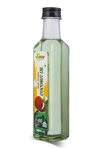Image of Rav Organics 100% Natural Virgin Coconut Oil 250ml | Pure Unrefined,Wood Cold-Pressed | Cooking | Skin & Baby Care, Oil Pulling | Nariyal Tel or Gari Tel | No Argemone Oil