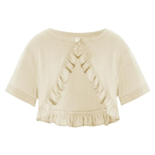 Little Girls Cotton Shrugs Sweater Short Sleeve Bolero Ruffle Cardigan Party Dress Shawls Cover Up