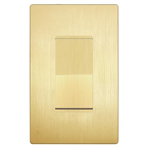 LIDER Frameless Wall Light Switch, Single Pole, 15A -277VAC, Brushed Gold