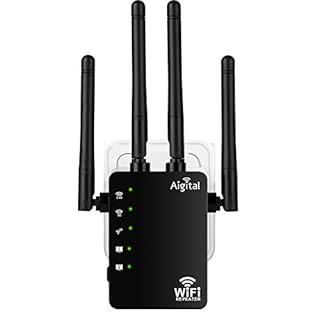 Répéteur WiFi Longue portée, Amplificateur WiFi AC1200 Double Bande 2.4GHz et 5GHz avec 4 Antennes Externes, Wifi Extender Mini Puissant avec 2 Port Ethernet, jusqu'à 120㎡ compatible toutes Box