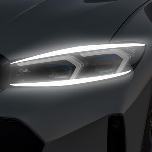 Image of 4 Pcs Reflective Eyeliner Car Decals-2 Pair Super Bright Vinyl Stickers for Headlights, High Reflective Car Headlight Eyelashes Sticker Cute Girl Car Accessory (White)