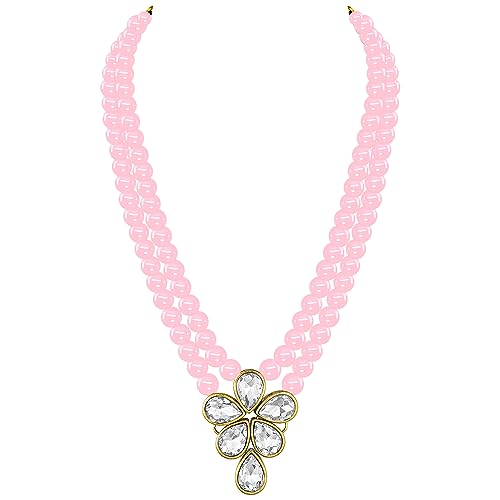 Image of Peora Crystal Faux Pearl Kundan Necklace & Jewellery Set Gift for Women