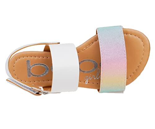 Image of bebe Girl's Sparkly and Strappy Glitter Leatherette Flat Sandals with Adjustable Strap (Toddler /Little Kid)