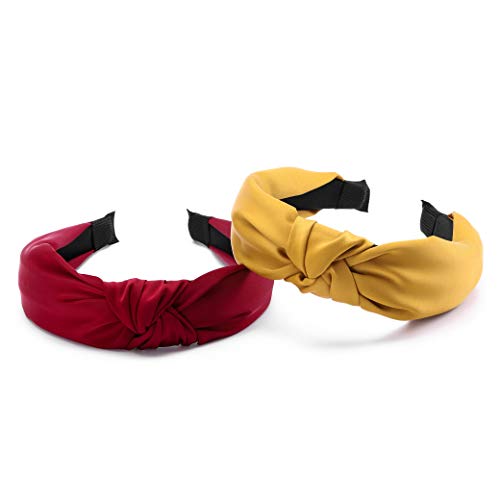 Sethexy 2Pack Bow Wide Knot Turban Headbands Pure Color Hair Hoops Fashion Elastic Hairband for Women and Girls