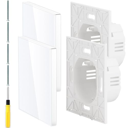 Acmerota Blindabdeckung Steckdosenabdeckungen Einzelne elektrische Abdeckung gehärtete Glasplatte für elektrische Steckdosen Dekoration mit Schrauben (Weiß, 86mm x 86mm, 30mm tief)