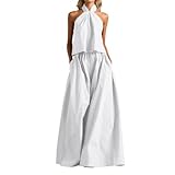 Conjunto de mujer de verano de lino para correr pantalones fluidos de verano túnica 2 piezas ropa sastres pantalones mono y top atuendos elegante ropa deportiva elegante camisa larga elegante, blanco