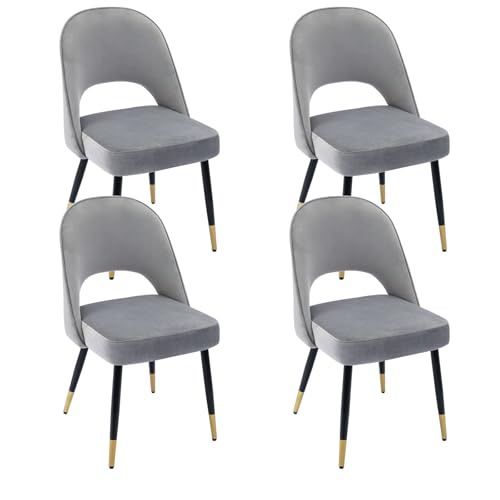Ya-Home Esszimmerstühle 4er Set, Küchenstuhl Polsterstuhl Esstischstühle Sessel mit Metallbeine Rückenlehne aus Samt, für Esszimmer, Wohnzimmer, Schlafzimmer und Empfang, Grau