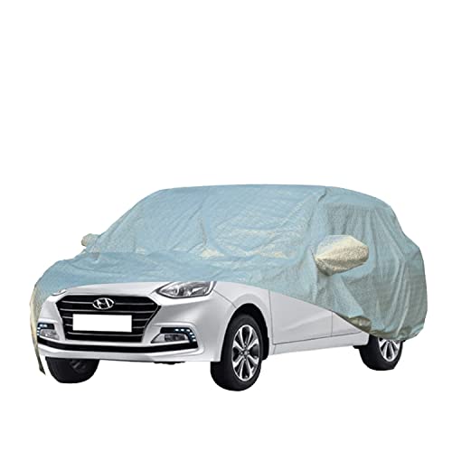 Image of Allextreme Car Body Cover for Hyundai Xcent All Models & Years 100% Waterproof Triple Stitched with Mirror Pockets Full Bottom Elastic Dustproof Heat & UV Resistant Full Body Protection (Silver)