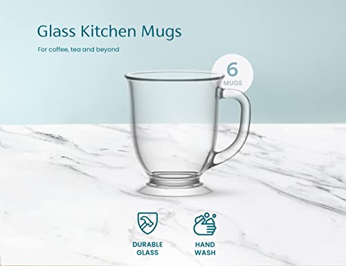Kook Glass Coffee Mugs, With Handles, Clear Tea Cups, For Drinking Hot Beverages, Latte, Cappuccino, Espresso, Large Capacity, 15 Oz, Set Of 6 #TOP5