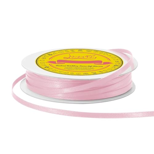 Image of Double Face Lt.Pink Satin Thin Ribbon 1 /8 inch X 50 Yards Polyester Lt.Pink Ribbon for Gift Wrapping Very Suitable for Weddings Party Hair Bow Invitation Decorations and More