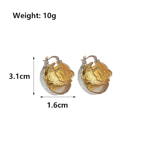Vintage Statement Earrings for Women Exaggerated Hammered Two Tone Hoop Earrings Minimalistic Hypoallergenic Round Earrings Trendy Jewelry Presents3