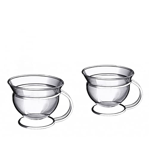 Pott Stainless Steel & Glass Mono Filio Tea Cups (2-Pack, 4.2 oz, Transparent, Modern, Reusable)