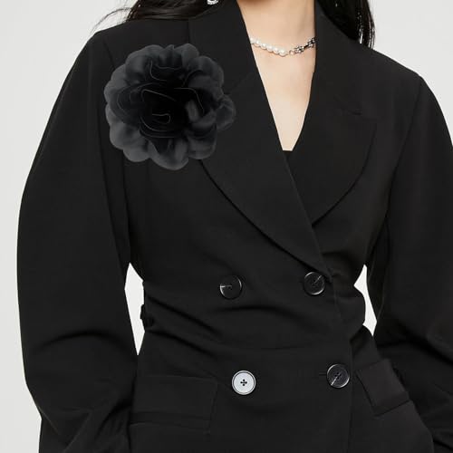 Image of Dainty Fabric Rose & Camellia Flower Oversized Brooch Pins & Hair Clip - Large Lapel Pin, 4.3in /7.5in