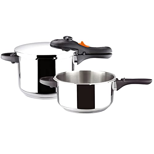 Marmicoc Cocotte Olla a presión súper rápida 3 + 6 L, fabricada en acero inoxidable 18/10, apta para tipo de cocina gas, vitroceramica, INDUCCIÓN y lavavajillas, fondo termo difusor 5 capas