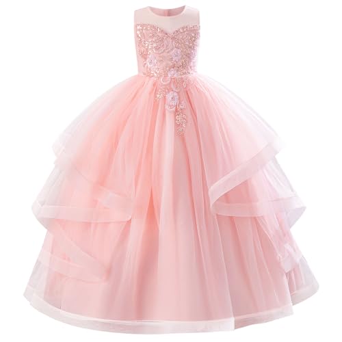IDOPIP Sequin Flower Girl Dress for Wedding Pageant Tulle Ball Gown Prom Kids Princess Birthday Party Bridesmaid Maxi Dresses