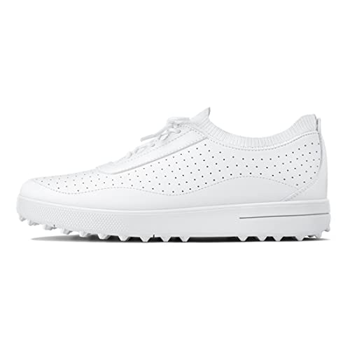 Veacam Womens Golf Shoes Spikeless Waterproof Golf Sneakers Comfort Leather Walking Footwear Outdoor Ladies Golf Sports Shoes,White,6 #TOP8