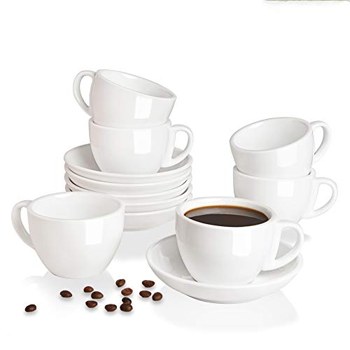 Sweejar Cappuccino-Tassen und Untertassen, Keramik, 210 ml, Espressotassen für Kaffee, Latte, Café, Mokka und Tee, 6 Stück, Weiß Cover