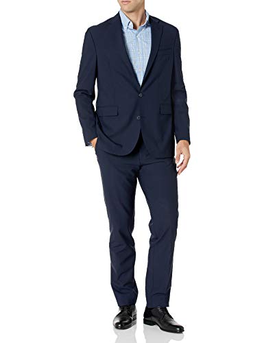 Cole Haan Men's Slim Fit Suit, Blue/Black Check, 44 Short