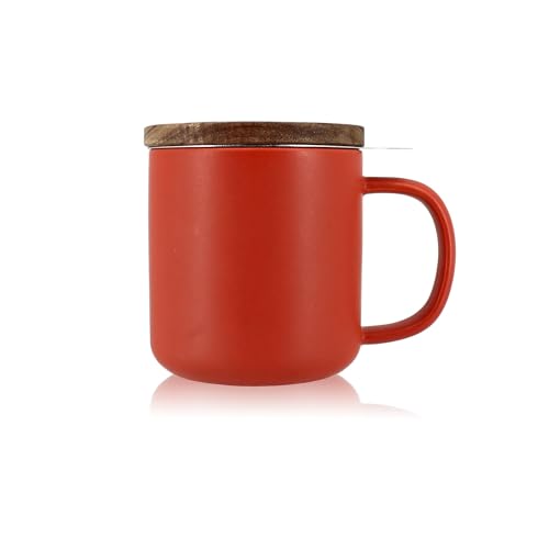 OGO LIVING - Tisanière Juliet Paprika 300ml - Idéale pour le thé et la tisane - Mug à thé en grès et couvercle en bois d'acacia