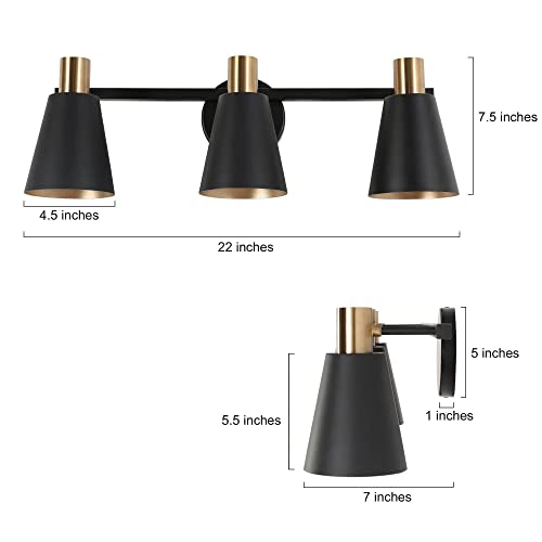 Image of KSANA Black Bathroom Light Fixtures, 5-Piece All-in-One Bathroom Set Modern Farmhouse 3 Light Vanity Lights, Towel Bar, Towel Ring, Robe Hook, Toilet Paper Holder