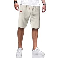 TARAINYA Pantaloncini Uomo Cotone Lino Coulisse Estivi Causal Pantaloni Corti Uomo con Tasche Beige M
