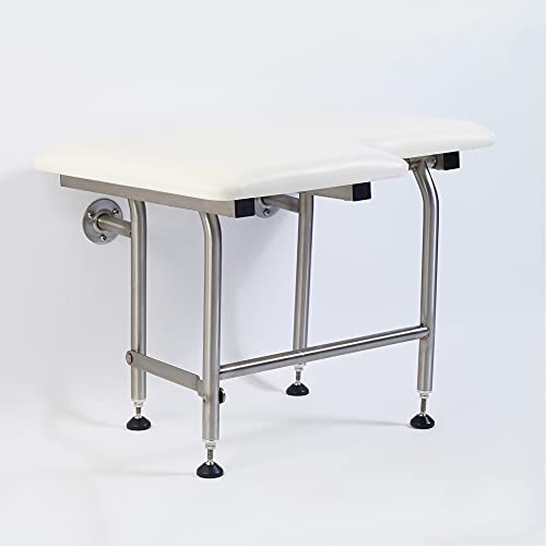 Padded Folding Shower Seat with Legs - Wall Mount Bench for Inside Shower / Bathroom Assist / 304 Stainless Steel / Marine Vinyl / Right / 26" x 21"
