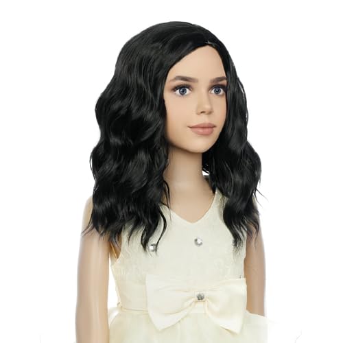 Image of PATTNIUM Kids Child Black Wig Short Wavy Black Bob Wig for Girls Synthetic Hair Cosplay Halloween Party Costume Daily Wear Wigs
