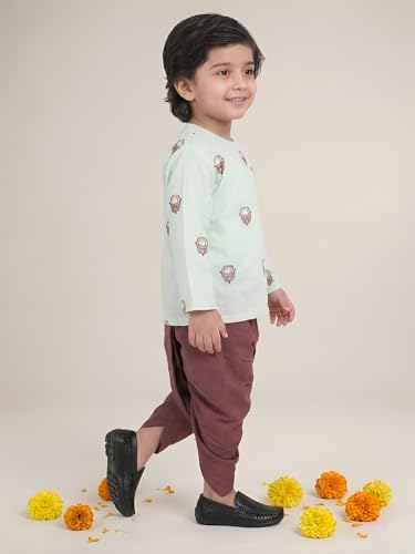 Image of POLKA TOTS Premium Cotton Dhoti Kurta Set for Kids Boys - Traditional Angrakha Style Ethnic Wear for Baby Boys | Breathable Soft Fabric Festive Outfit for Haldi, Weddings & Traditional Events