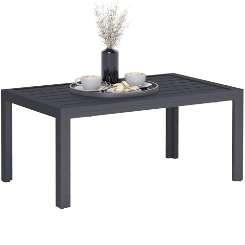 Outsunny Table Basse de Jardin Table d'appoint de Patio rectangulaire avec Cadre en Acier et Plateau à Lattes, pour extérieur, terrasse, Balcon, 101,5 x 61 x...