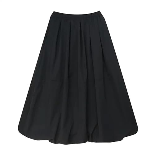 Women Pockets Puff Maxi Skirts Womens Casual Elastic Waist Lace Up High Waist Pleated A-Line Skirt