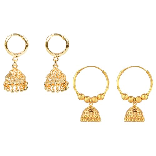 Efulgenz Gold Tone Indian Hoop Earrings Hoop Jhumka Earrings for Women Bridal Traditional Wedding Bollywood Jewelry Jhumka Jhumki Dangle Earrings Set Indian Jhumkas for Women