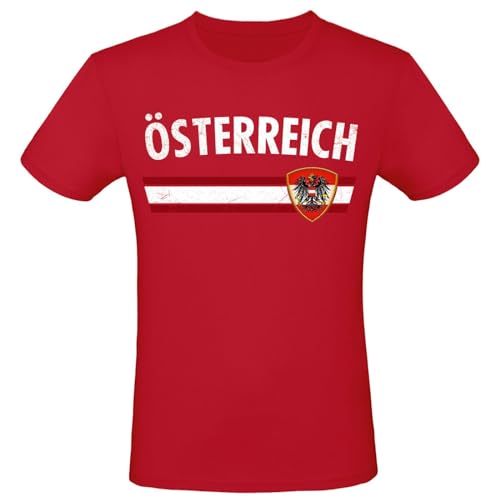 Alsino EM Fan Shirt Österreich Europameisterschaft 100% Baumwolle T-Shirt Rundhals Fanartikel Alle Größen Herren Damen Fan-Shirt, Größe wählen:L, Land wählen:Österreich