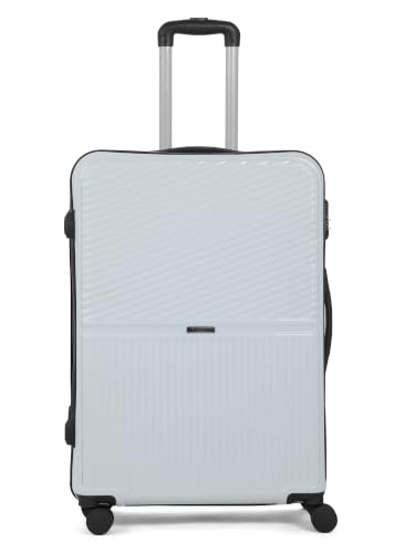 Image of Teakwood Large Size 8 Wheels Trolley Bag, Hard Cabin with Zipper Closure, Adjustable Push Button & Cross Side Strap, Number Lock System 360 Degree (Large, Silver)