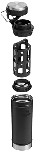 Stanley Travel French Press Coffee Maker, 473 ml, 5 Minutes Brew, Keeps Hot for 4 Hours, Mesh Filter for Coffee Grounds, Insulated Stainless Steel Press, BPA-Free, Black 2.0