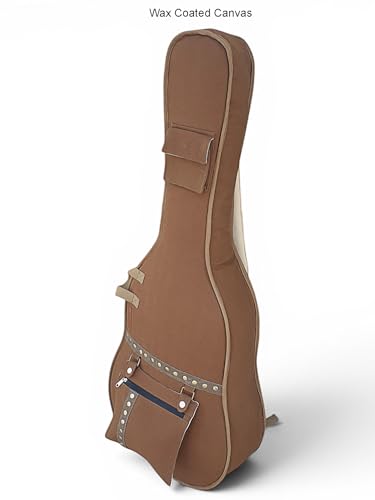 Image of The House of tara Cotton Canvas Fabric Acoustic Guitar Bag Cover for Men and Women | Modern Guitar Case | 100% Cotton Inner Lining | Adjustable Straps | Padded Protection | Zip Pocket | Khaki Brown