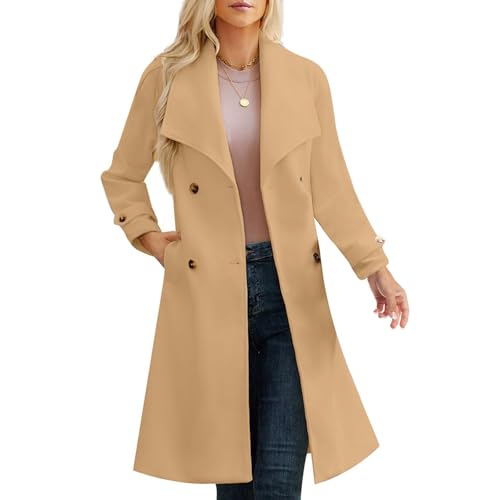 maisdgop Women's Waterproof Rain Jacket Long Sleeve Button Up Trench Coat Windbreaker Fall Jackets Outerwear with Belt2