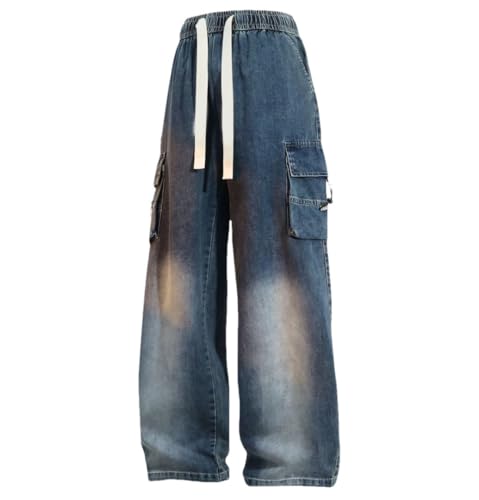 Men's Summer Lyocell Cargo Jeans Lightweight Cooling Straight Denim Pants Big Size Wide Leg Baggy Trousers
