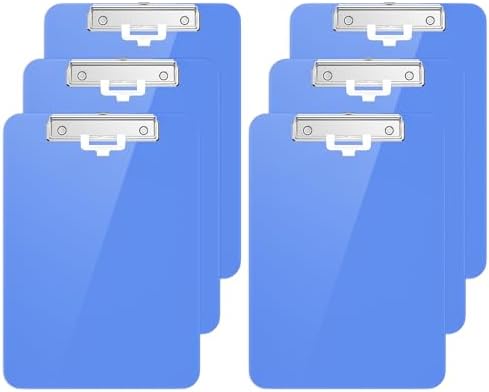 Hongri Plastic Clipboards Set of 6, Blue Clipboard Standard A4 Letter Size Clipboards for Nurses, Students and Office, Clipboard with Pen Holder and Low Profile Clip, Size 12.5 x 9 Inch, (Blue)