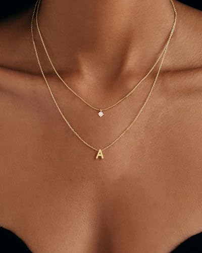 Layered Initial Necklaces for Women, 14k Gold Plated Letter Necklace Set Dainty Gold Initial Necklace Stack Cute Layering Choker Necklaces for Women Trendy Fashion Jewelry2